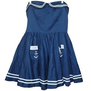 Hell Bunny Vixen Strapless Mini Dress XL Nautical-Pirate Preppy Anchor Skeleton